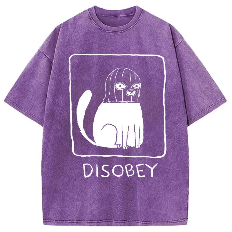 Modecanvas Disobey Cat Washed T-Shirt-modecanvas
