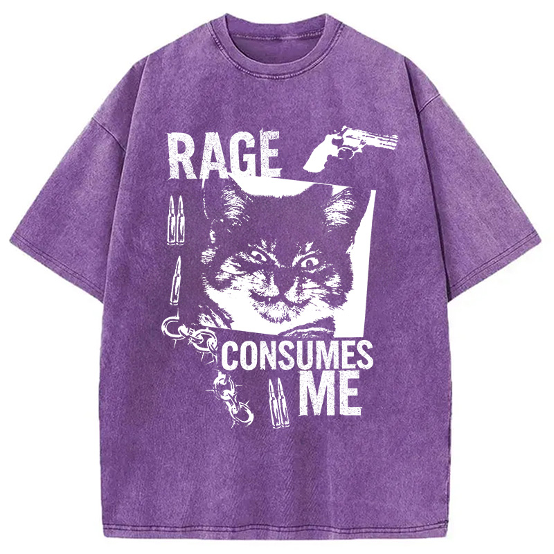 Modecanvas Rage Consumes Me Cat Washed T-Shirt