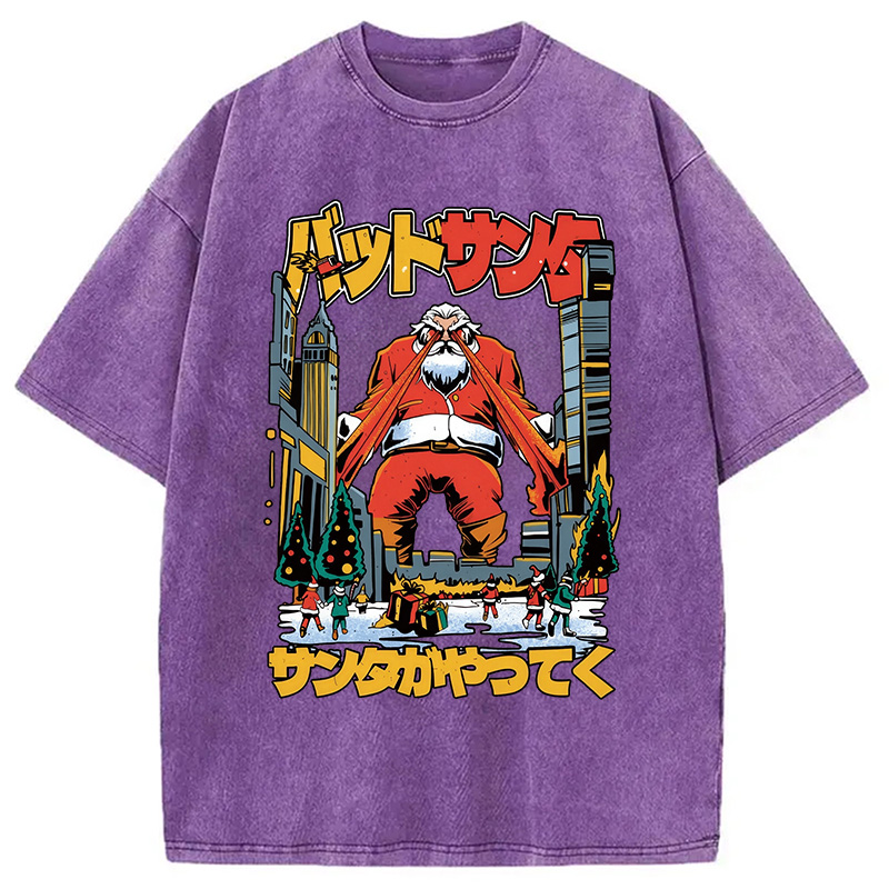 Modecanvas Santa Claus Kanji Lasers Vintage Washed T-Shirt