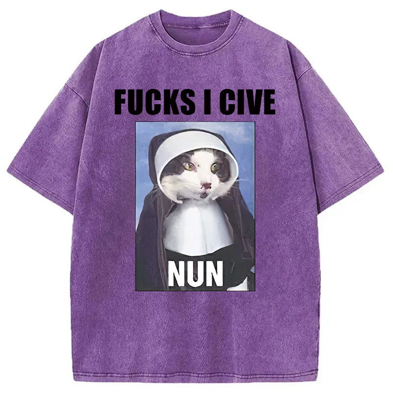Modecanvas F*cks I give Nun Cat Washed T-Shirt
