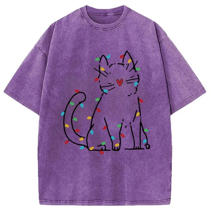 Modecanvas Japan Christmas Lights Cat Washed T-Shirt
