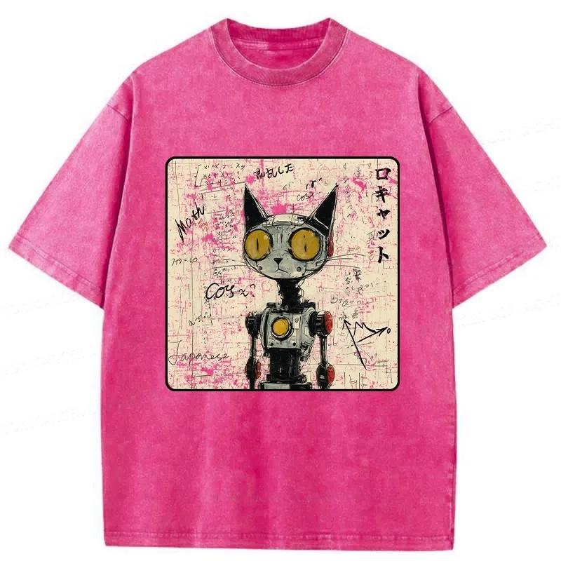 Modecanvas Robot Cat Washed T-Shirt