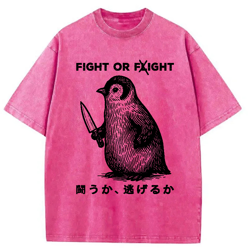 Modecanvas Funny Fight Or Flight Washed T-Shirt-modecanvas