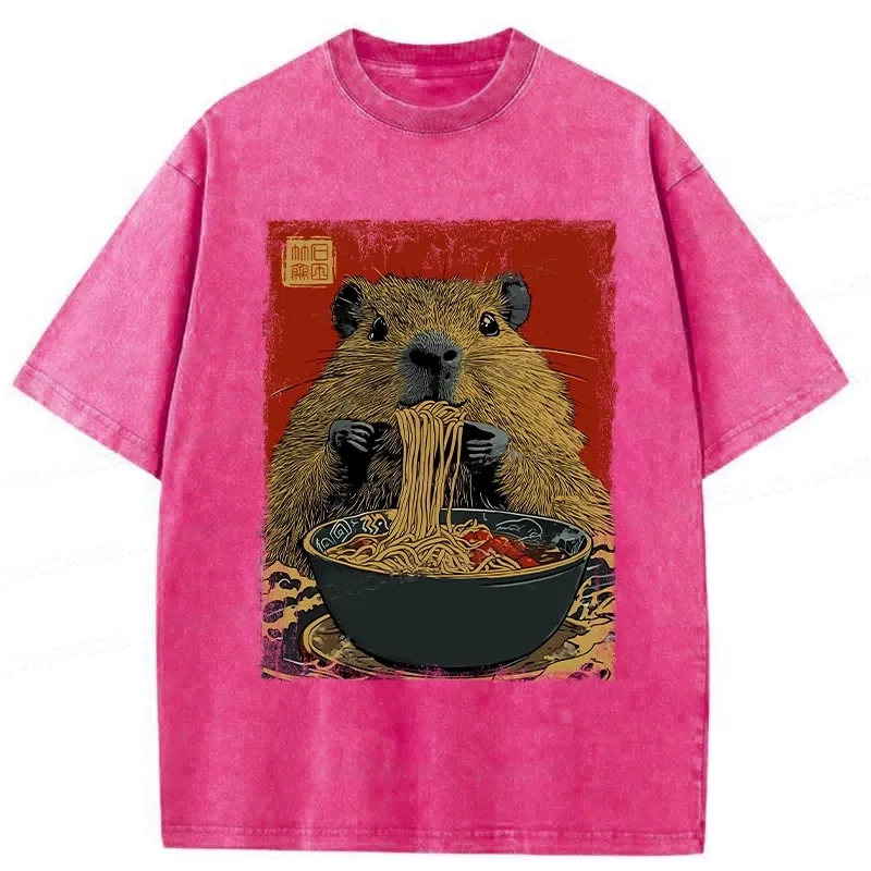Modecanvas Capybara Ramen Lover Washed T-Shirt