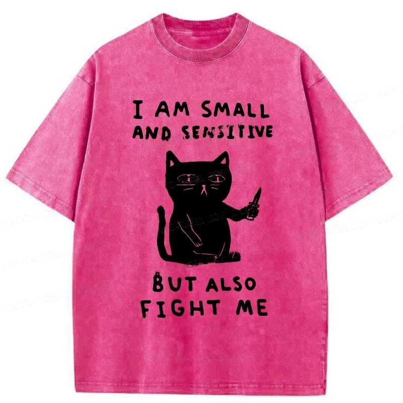 Modecanvas I Am Small And Sensitive Washed T-Shirt-modecanvas