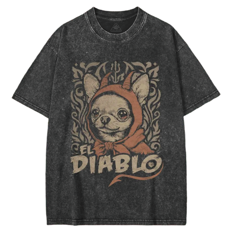 Modecanvas Funny Chihuahua Washed T-shirt-modecanvas