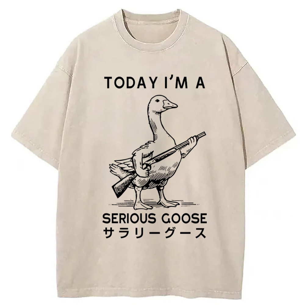 Modecanvas Serious Stupid Goose Washed T-Shirt-modecanvas