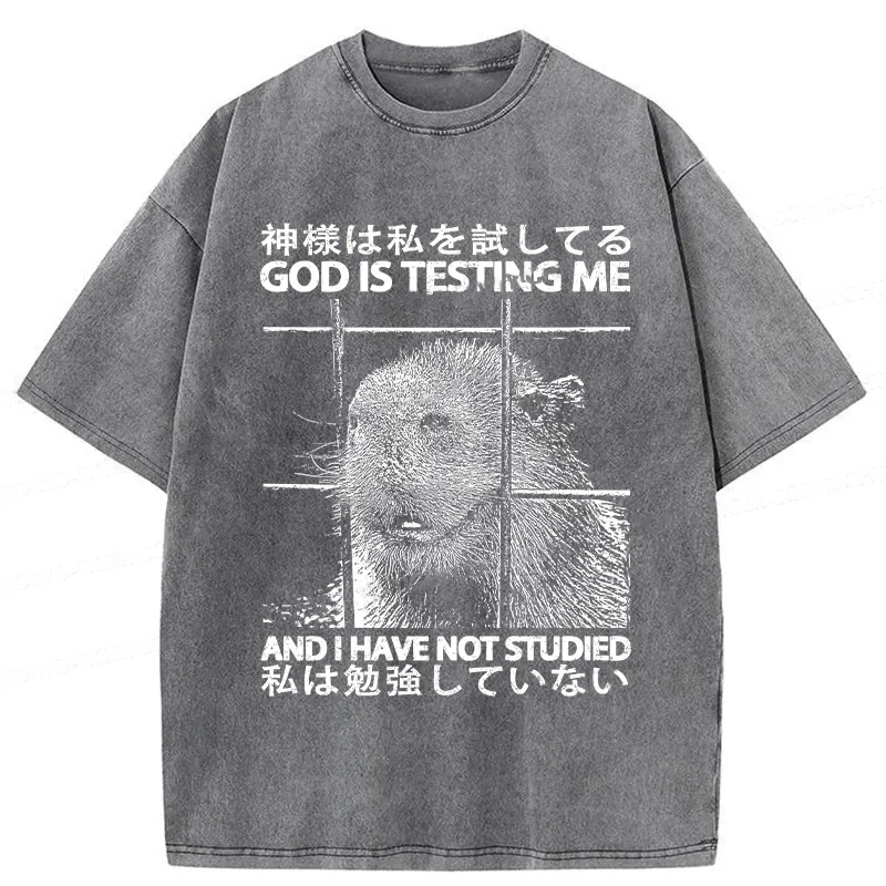 Modecanvas God Is Testing Me Washed T-Shirt-modecanvas