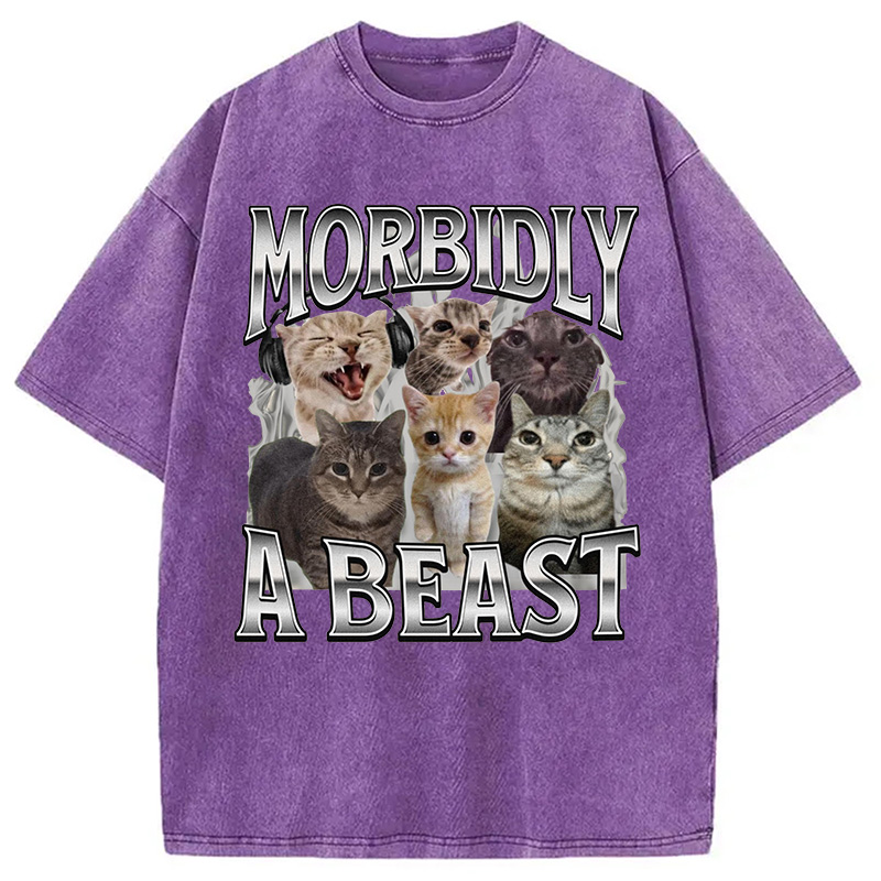 Modecanvas Morbidly A Beast Cat Meme Washed T-Shirt