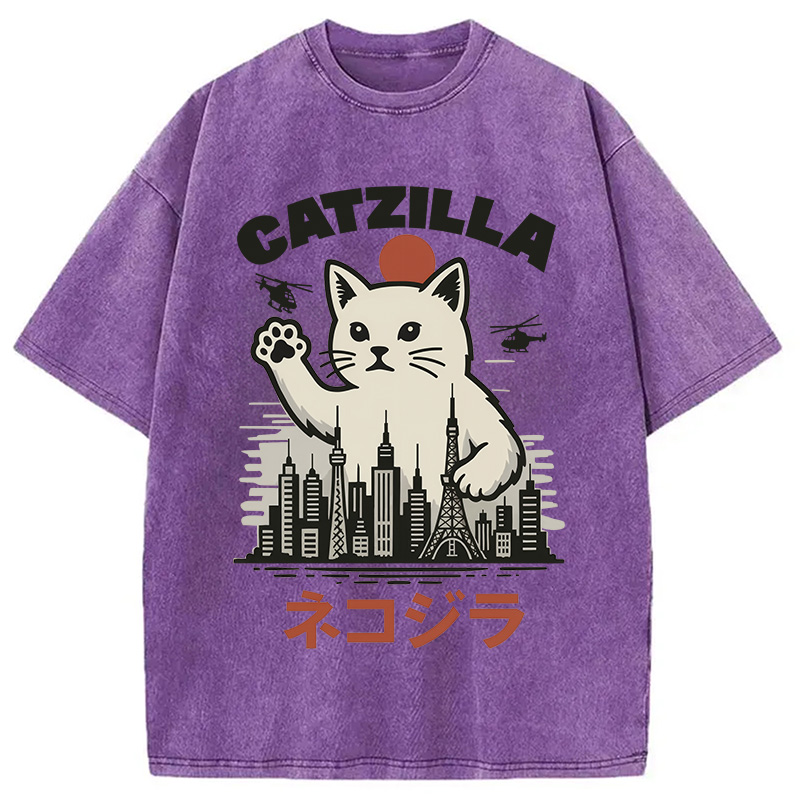 Modecanvas Feline Fury Over Tokyo Washed T-Shirt