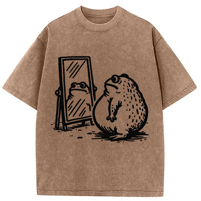 Modecanvas Fat Frog Looking In The Mirror Washed T-Shirt