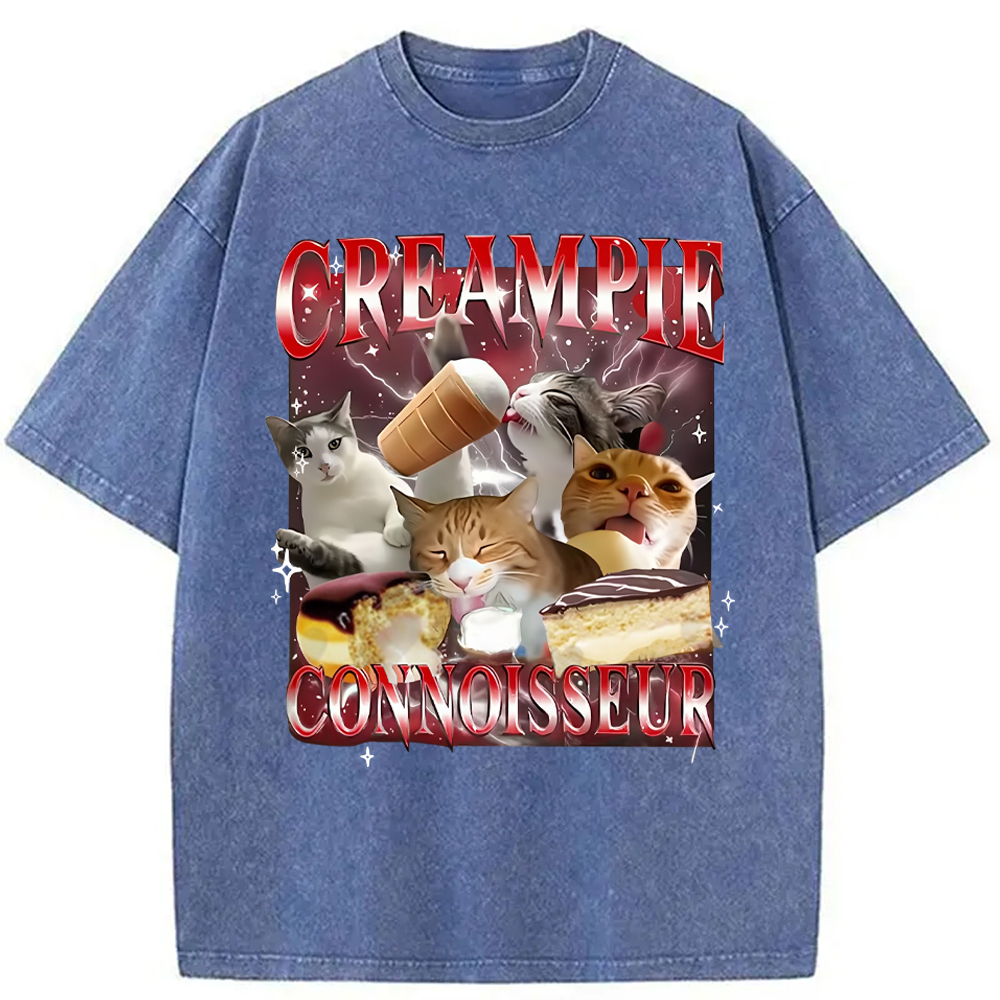 Modecanvas Funny Creampie Connoisseur Meme Washed T-Shirt-modecanvas
