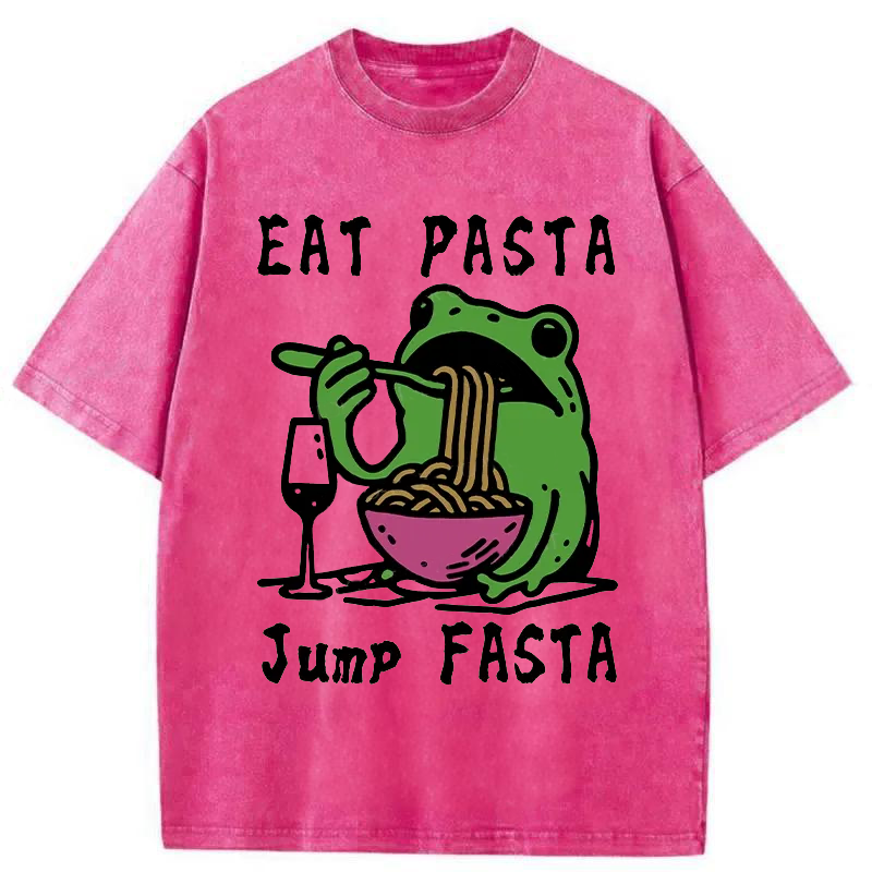 Modecanvas Eat Pasta Jump Fasta Washed T-Shirt