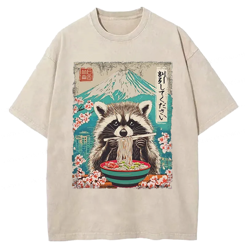 Modecanvas Please Give Raccoon A Discount Washed T-Shirt-modecanvas