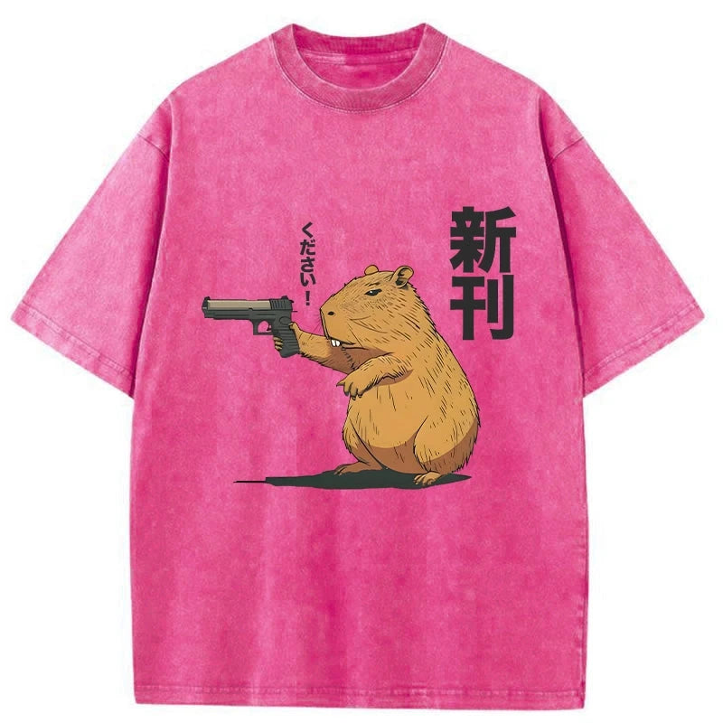 Modecanvas Capybara Holding A Gun Washed T-Shirt