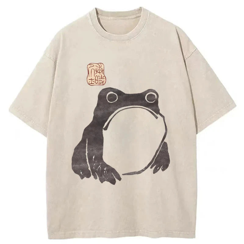 Modecanvas Matsumoto Hoji Woodblock Print Frog Washed T-Shirt-modecanvas