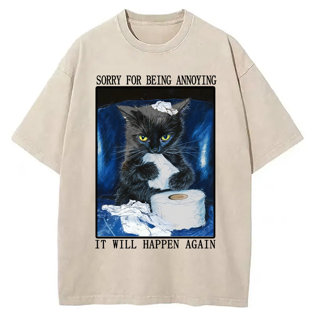 Modecanvas Naughty Cat Destroys Toilet Paper Washed T-Shirt