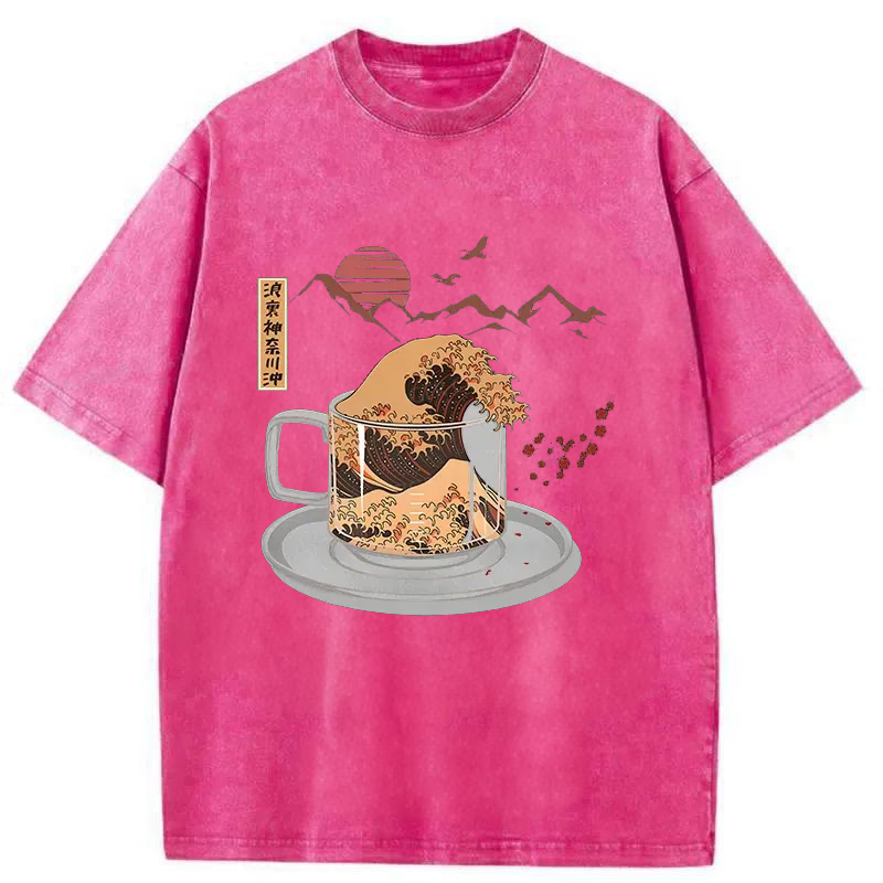 Modecanvas Vintage Coffee Wave Japan Washed T-Shirt