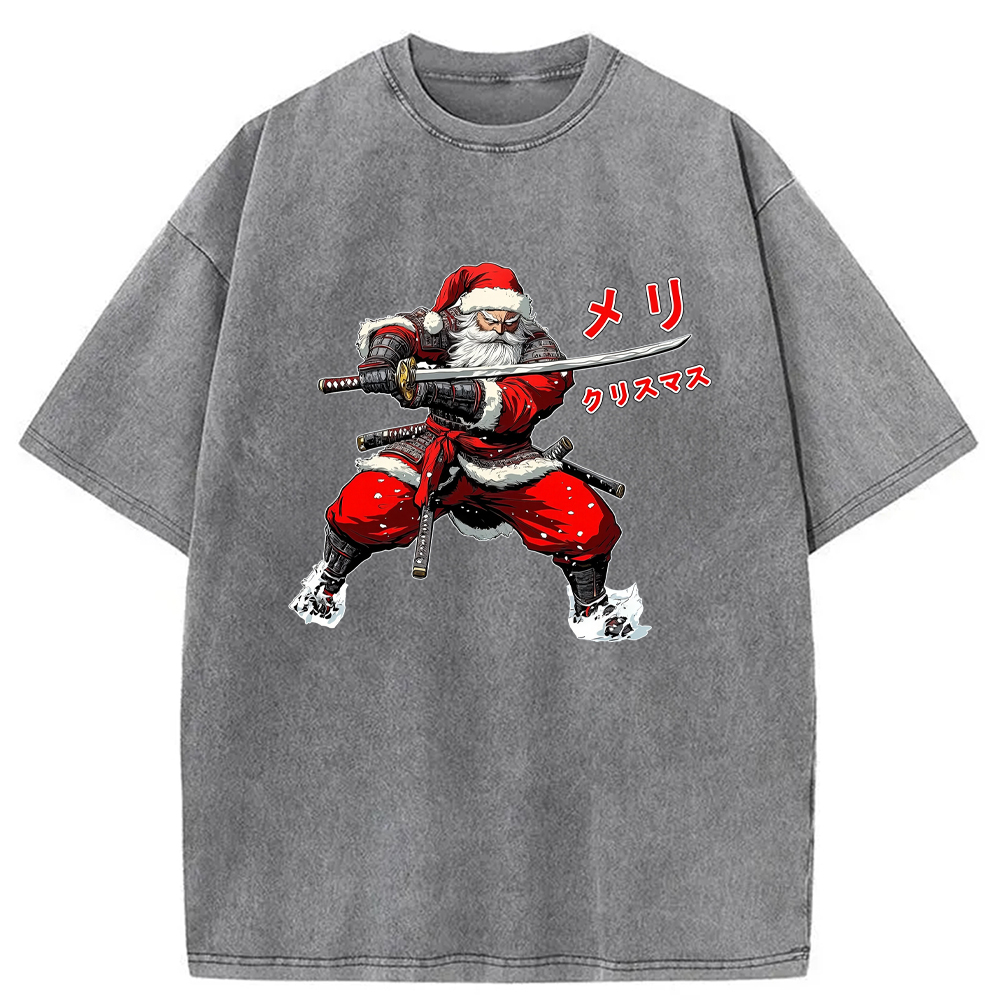 Modecanvas Samurai Santa Christmas Washed T-Shirt