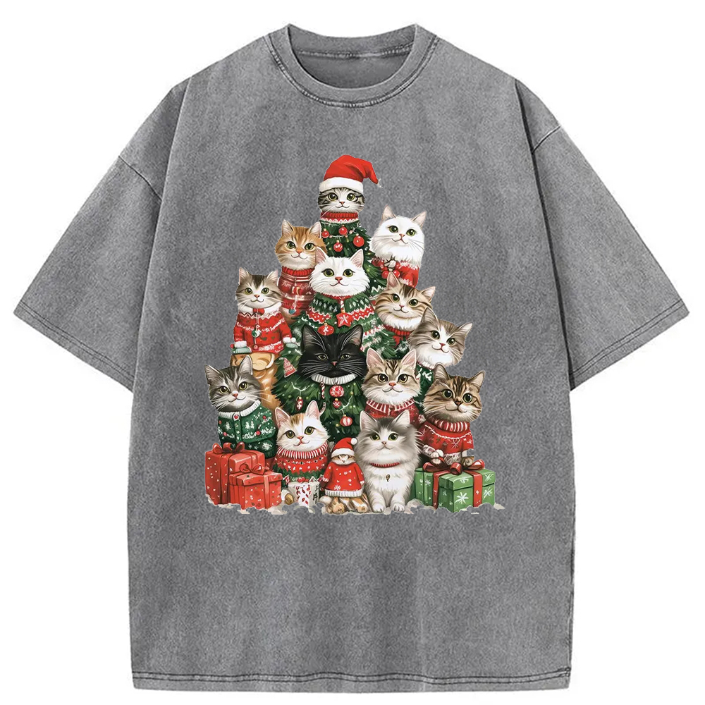 Modecanvas Christmas Cat Tree Washed T-Shirt