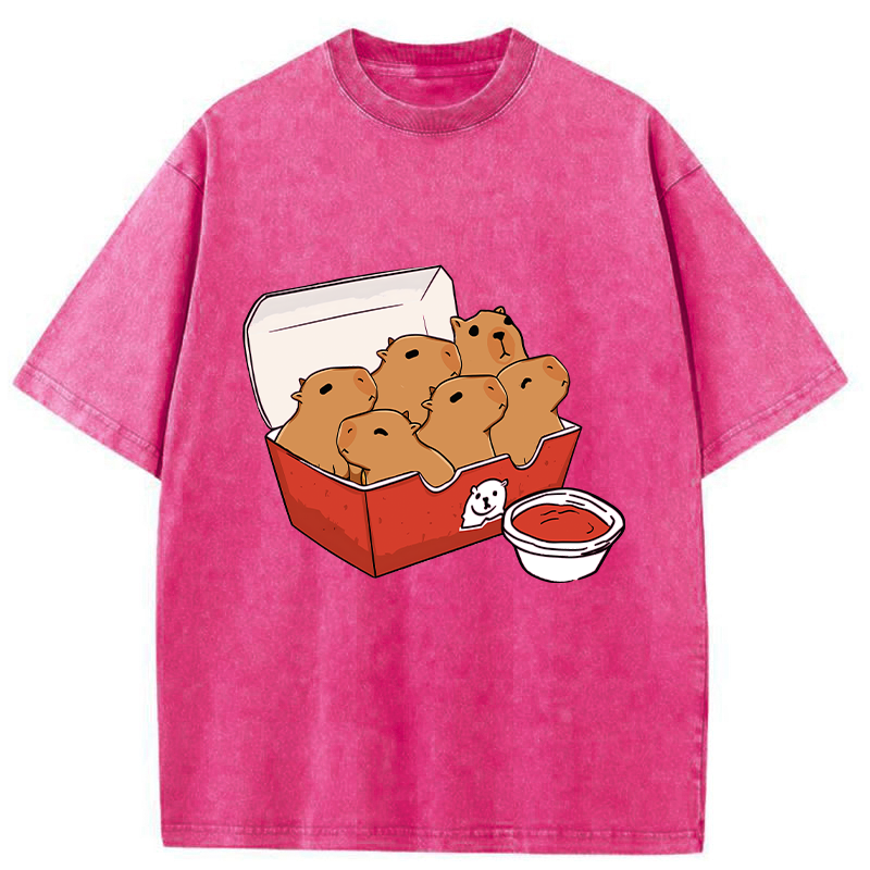 Modecanvas Capybara With Tomato Sauce Washed T-Shirt