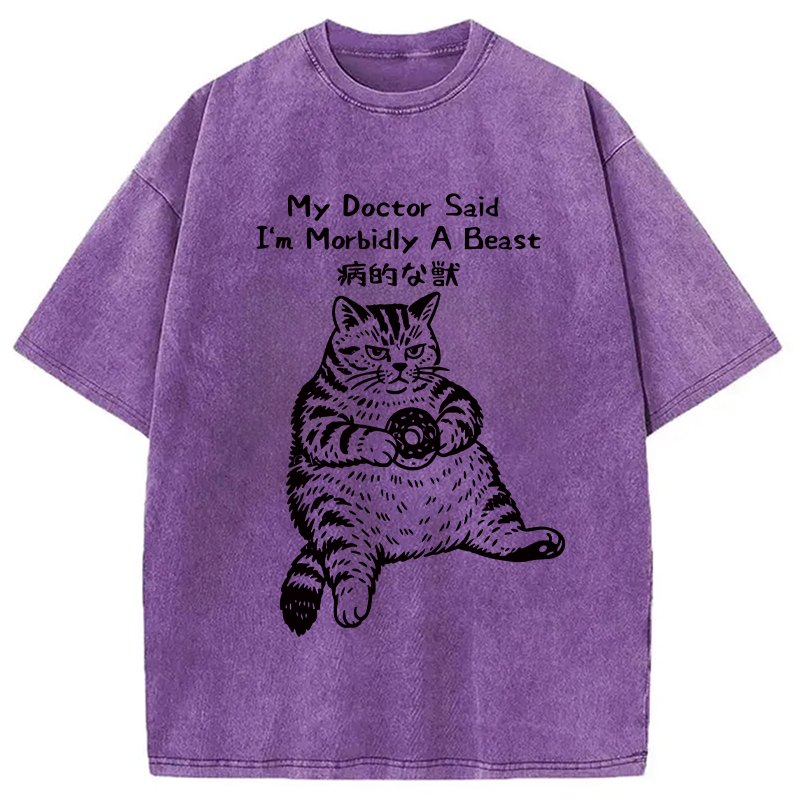 Modecanvas Lazy Fat Cat Washed T-Shirt-modecanvas