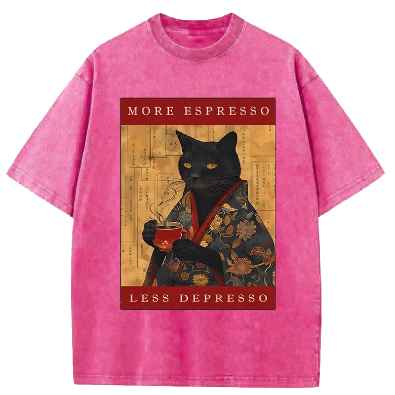 Modecanvas More Espresso Less Depresso Cat Washed T-Shirt