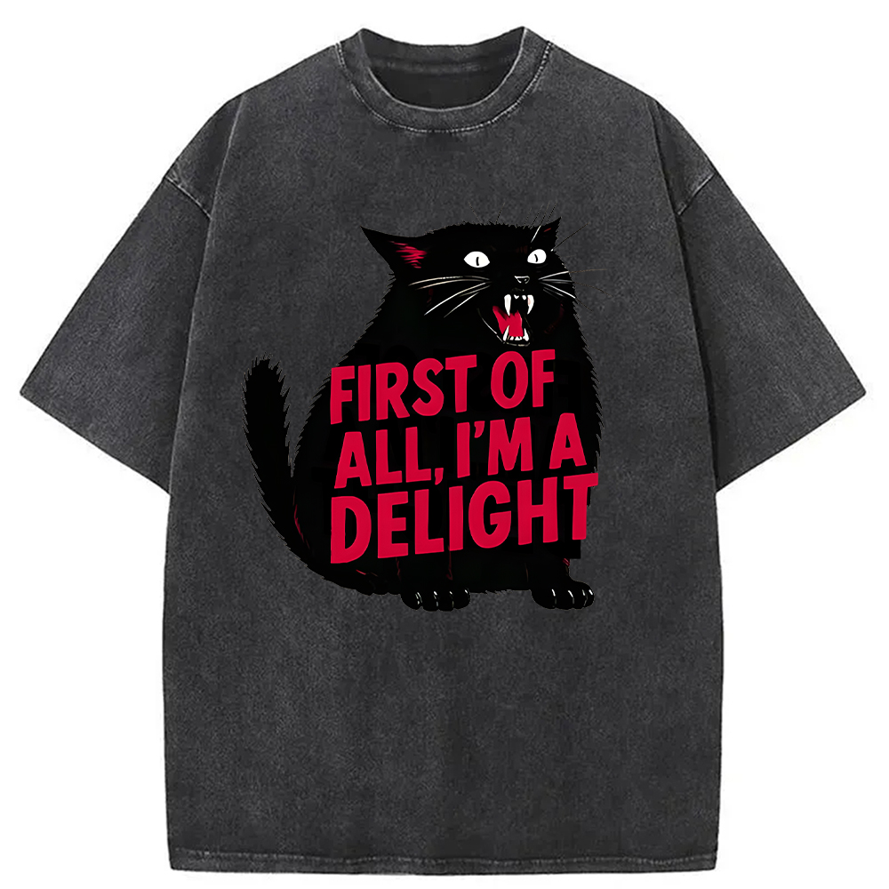 Modecanvas Roaring Black Cat Washed T-Shirt-modecanvas