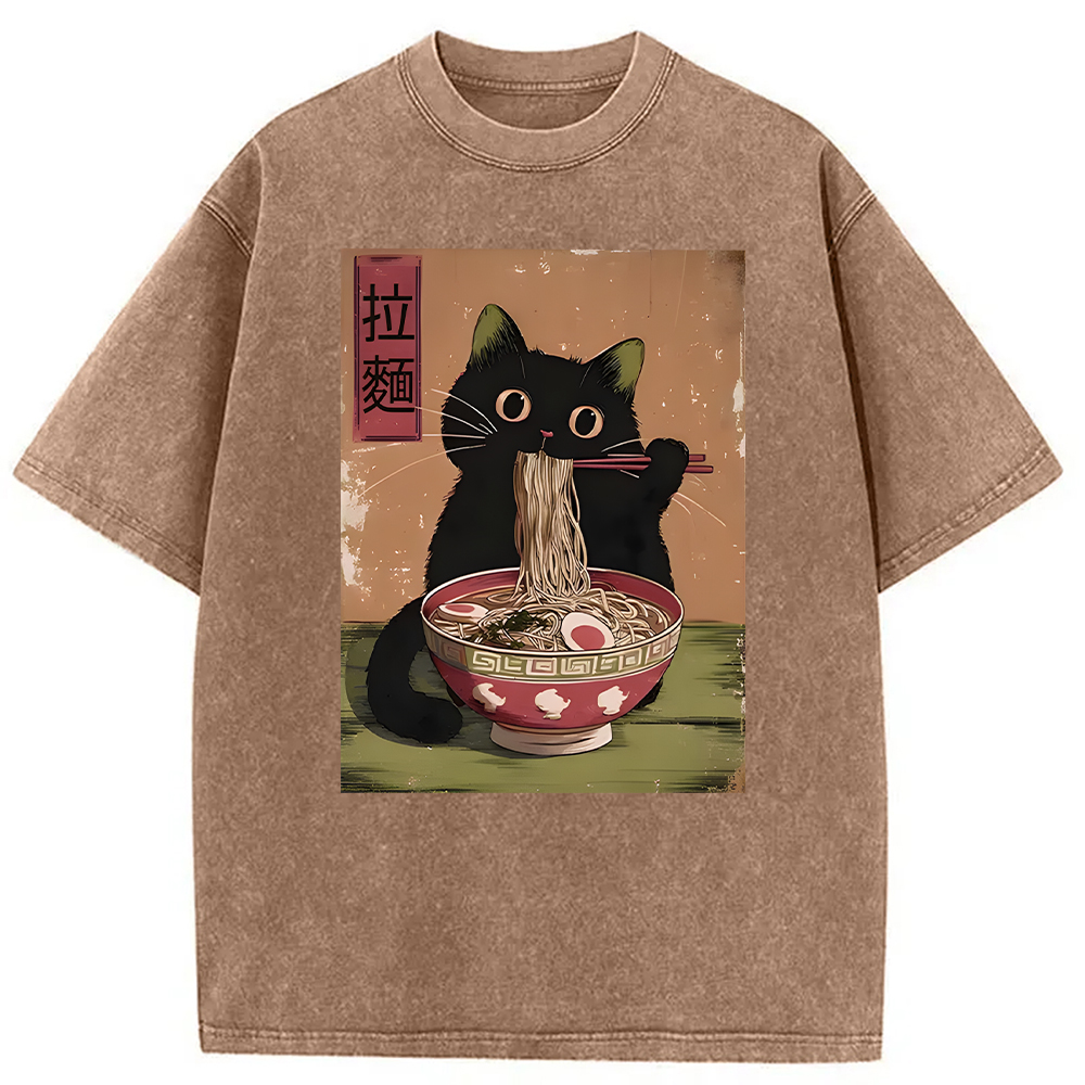 Modecanvas Vintage Japanese Cat Washed T-Shirt