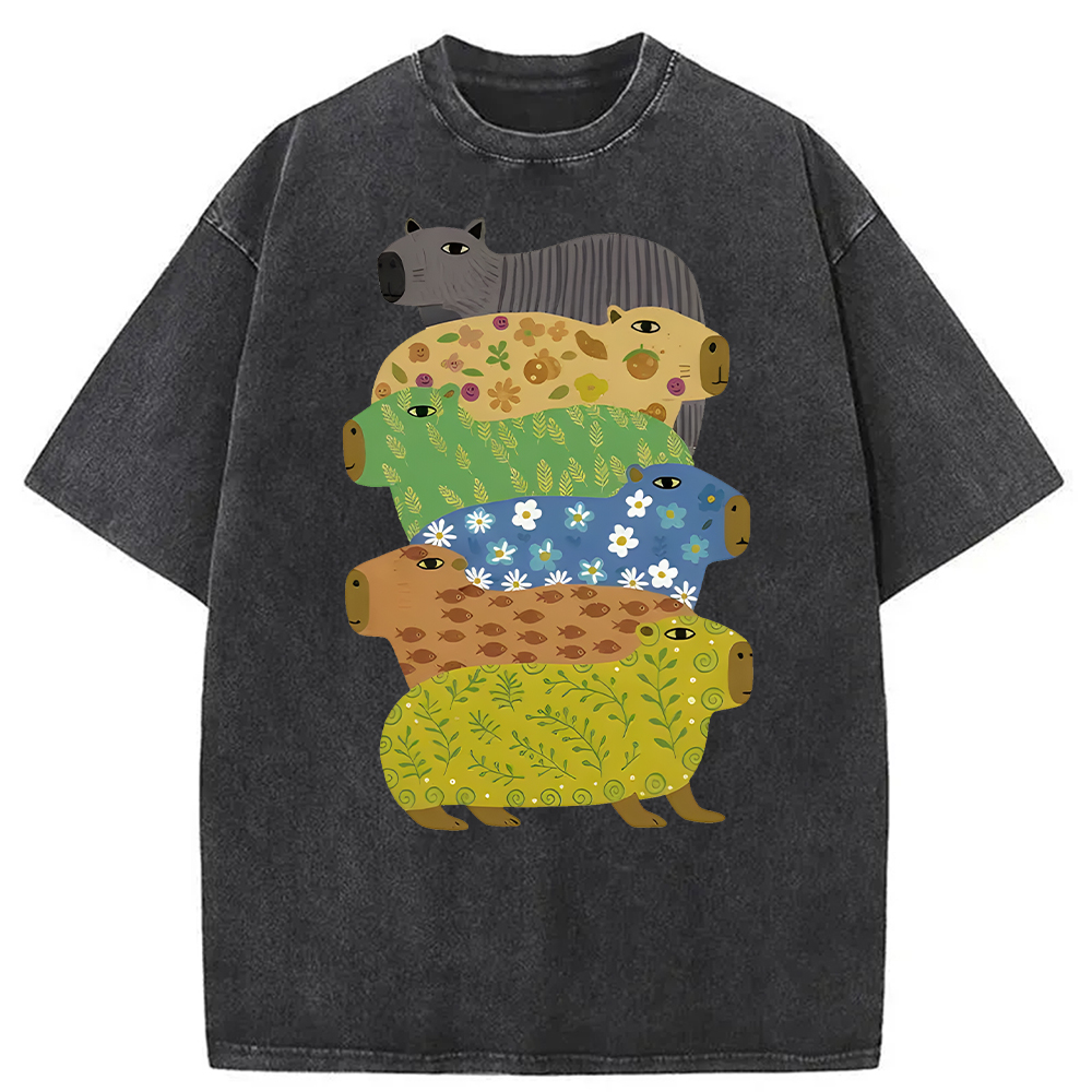 Modecanvas Colorful Capybaras Washed T-Shirt