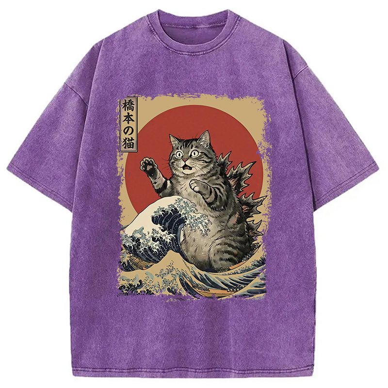 Modecanvas Catzilla Is Causing Destruction Washed T-Shirt