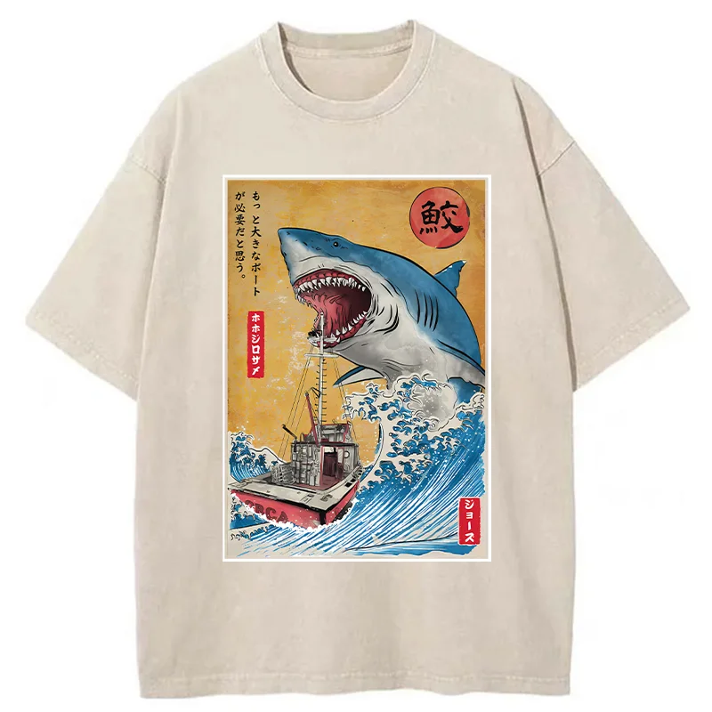 Modecanvas Ukiyoe Shark Japan Washed T-Shirt