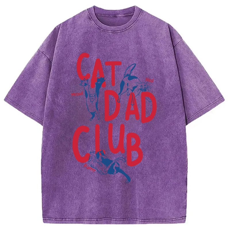 Modecanvas Cat Dad Club Washed T-Shirt-modecanvas