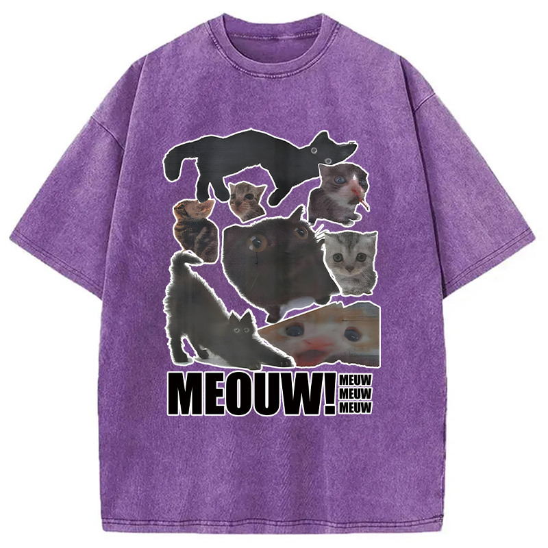 Modecanvas Cats in All Shape Meouw Washed T-Shirt
