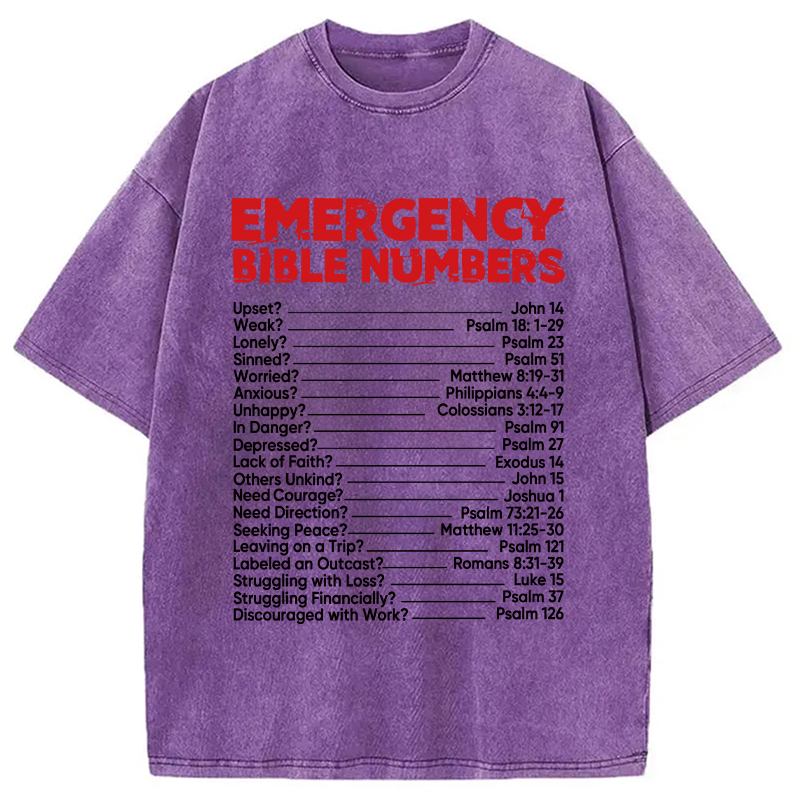 Modecanvas Bible Emergency Numbers Washed T-Shirt-modecanvas
