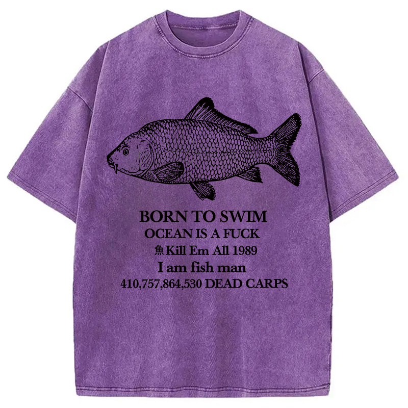 Modecanvas Born To Swim Washed T-Shirt-modecanvas