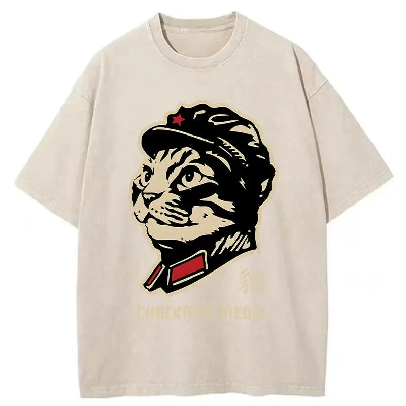 Modecanvas Chinese Spirit Cat Washed T-Shirt