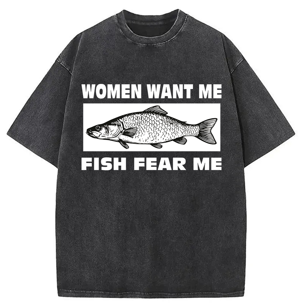 Modecanvas Fish Fear Me Washed T-Shirt