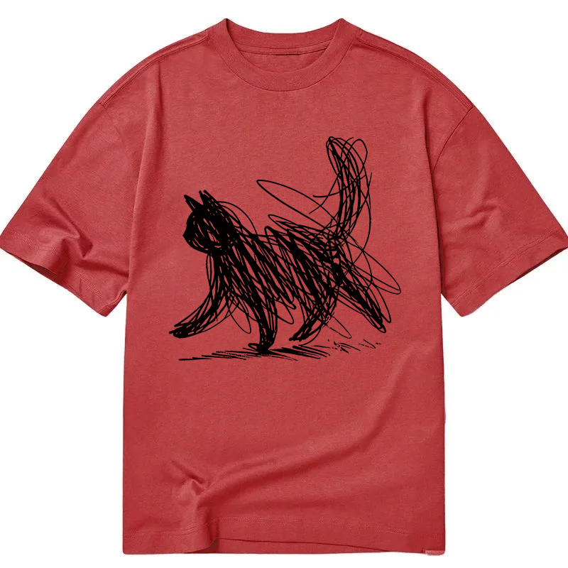 Modecanvas Minimalist Cat Art DTG Printing Classic T-Shirt-modecanvas