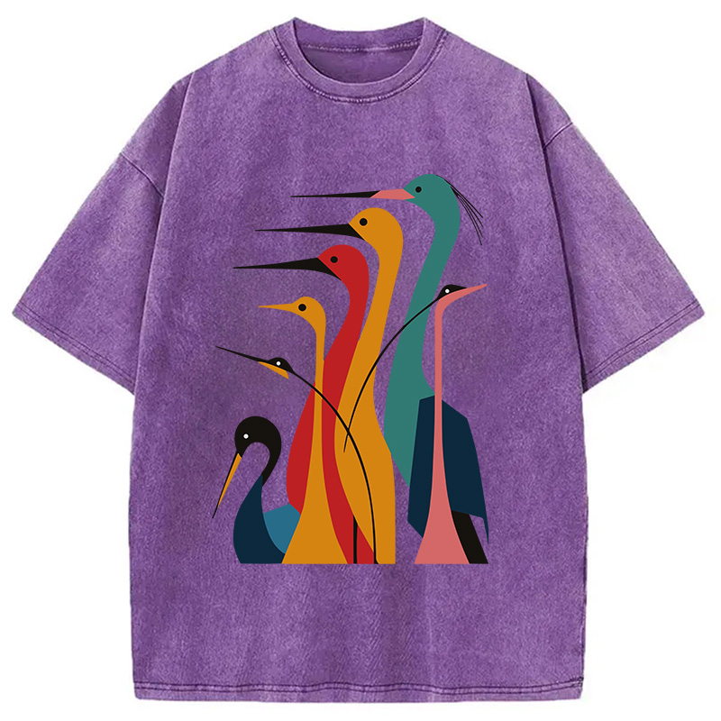 Modecanvas Various Types Of Cranes Washed T-Shirt