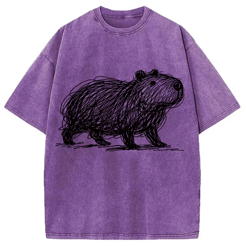 Modecanvas Minimalist Capybara Washed T-Shirt-modecanvas