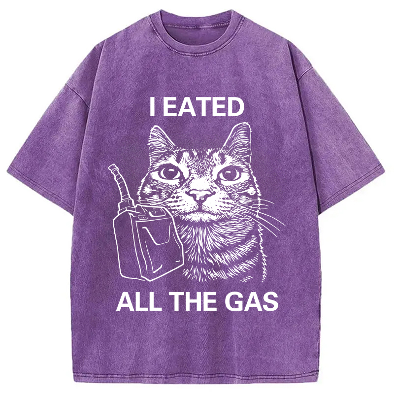 Modecanvas I Eated All The Gas Funny Cat Meme Washed T-Shirt-modecanvas