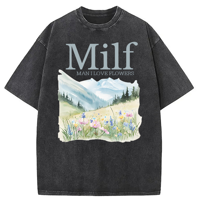 Modecanvas Man I Love Flowers Washed T-Shirt