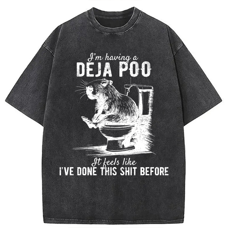 Modecanvas Funny Capybara Deja Poo Meme DTG Printing Washed T-Shirt