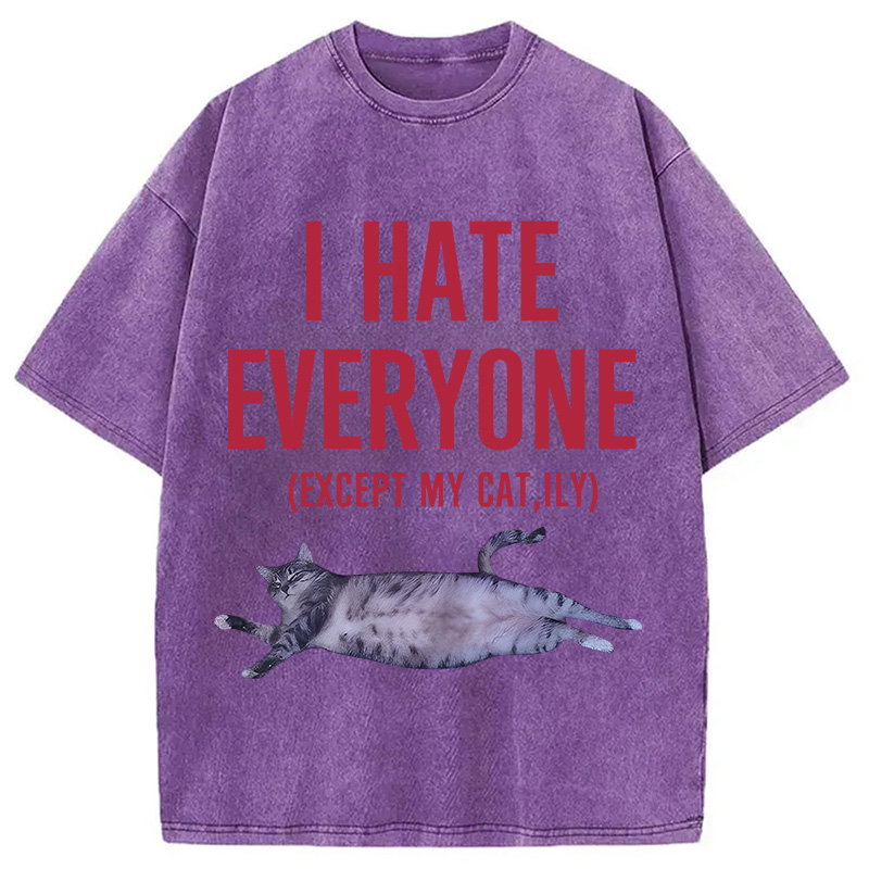 Modecanvas I Hate Everyone Cat Washed T-Shirt