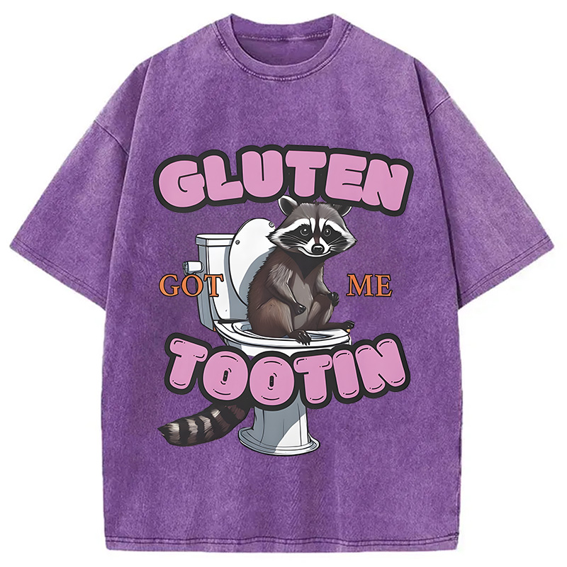 Modecanvas Gluten Got Me Tootin Raccoon Meme Washed T-Shirt