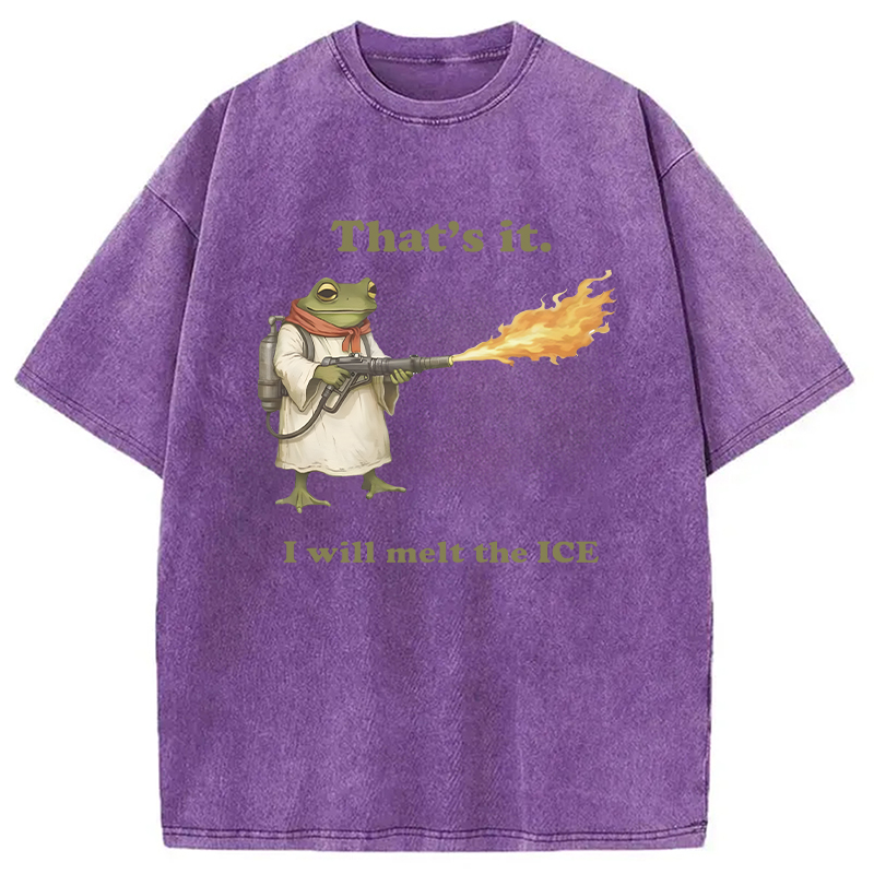 Modecanvas Funny Frog Flamethrower Meme DTG Printing Washed T-Shirt