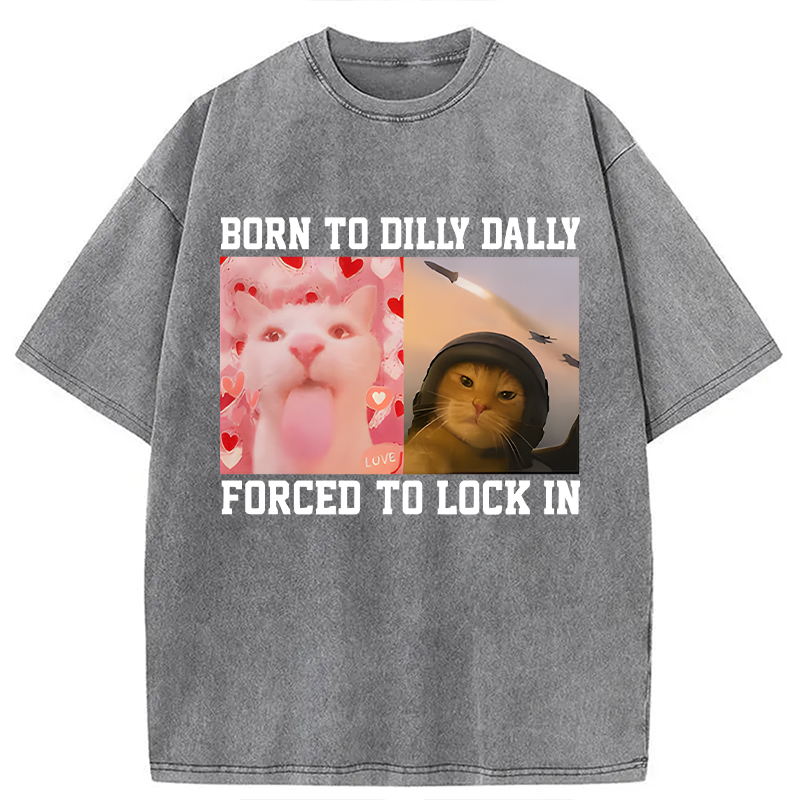 Modecanvas Cursed Cat Meme DTG Printing Washed T-Shirt