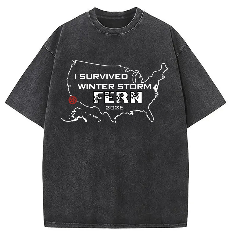 Modecanvas I Survived Winter Storm Fern 2026 DTG Printing Washed T-Shirt