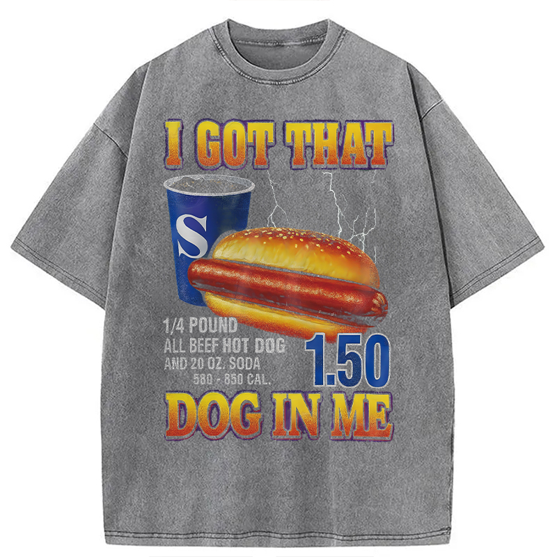 Modecanvas Funny Hot Dog DTG Printing Washed T-Shirt